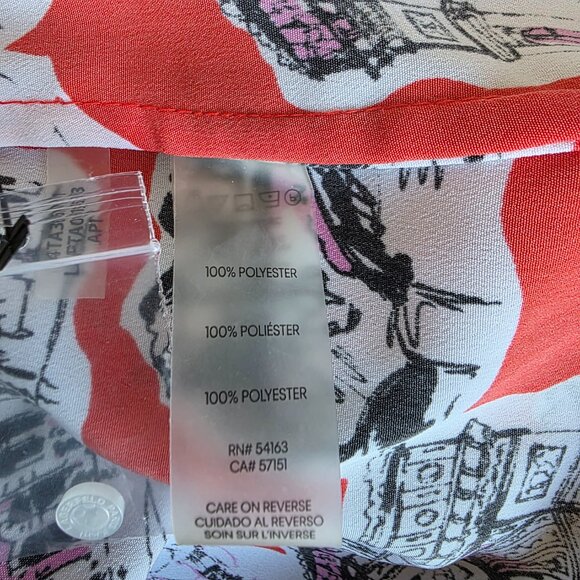 Karl Lagerfeld Blouse Button Shirt Paris Landmarks Short Puff Sleeve Size L NEW - Picture 10 of 11